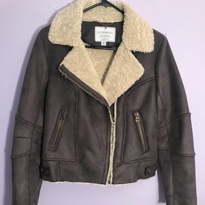 Brown, faux fur, bomber jacket